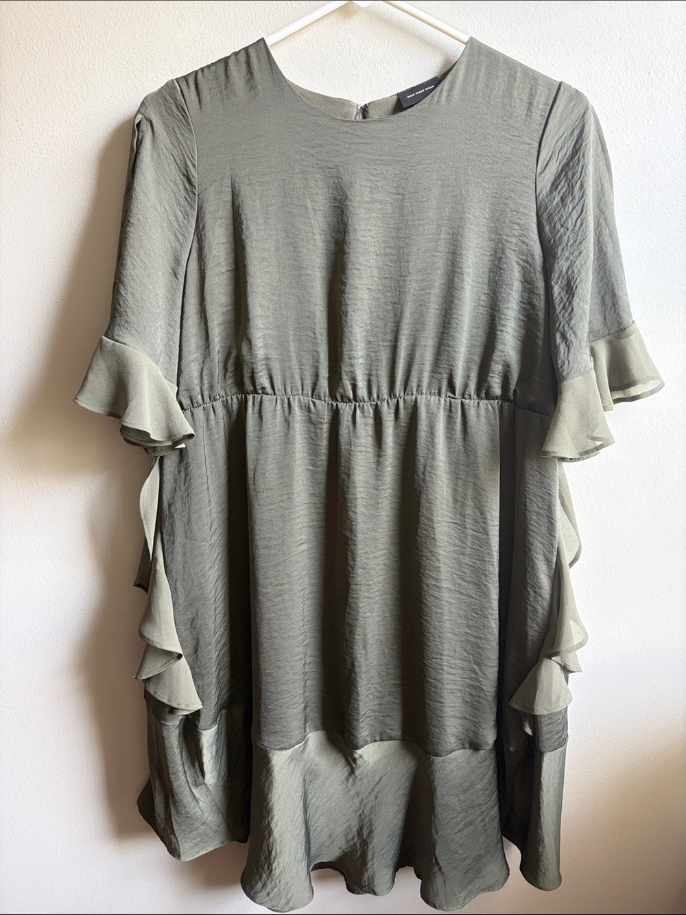 Who What Wear Olive Green Ruffle-Sleeve Midi Dress